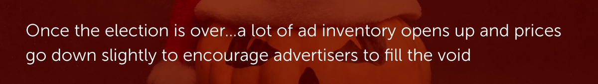 Once the election is over…a lot of ad inventory opens up and prices go down slightly to encourage advertisers to fill the void