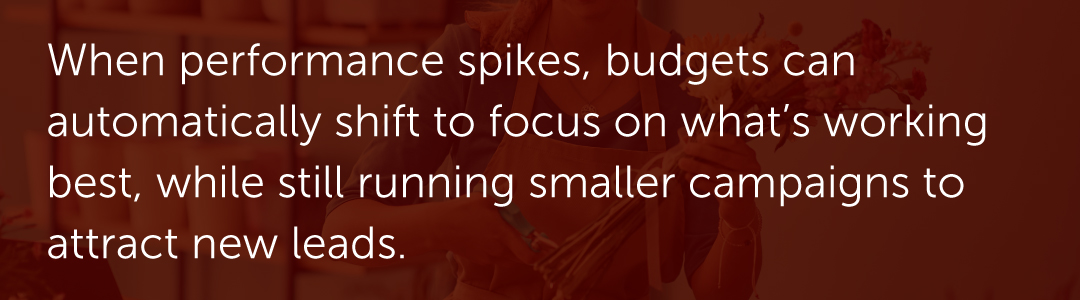When performance spikes, budgets can automatically shift to focus on what’s working best, while still running smaller campaigns to attract new leads.