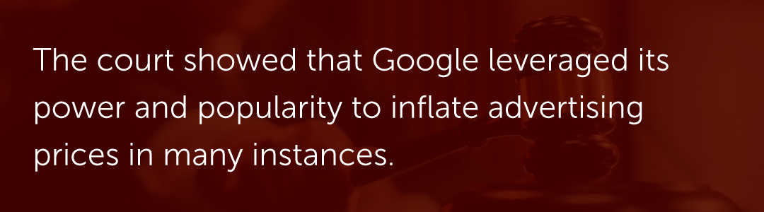 The court showed that Google leveraged its power and popularity to inflate advertising prices in many instances.