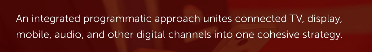 An integrated programmatic approach unites connected TV, display, mobile, audio, and other digital channels into one cohesive strategy.