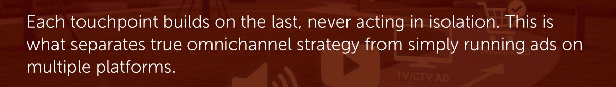Each touchpoint builds on the last, never acting in isolation. This is what separates true omnichannel strategy from simply running ads on multiple platforms.