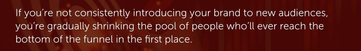 If you're not consistently introducing your brand to new audiences, you're gradually shrinking the pool of people who'll ever reach the bottom of the funnel in the first place.